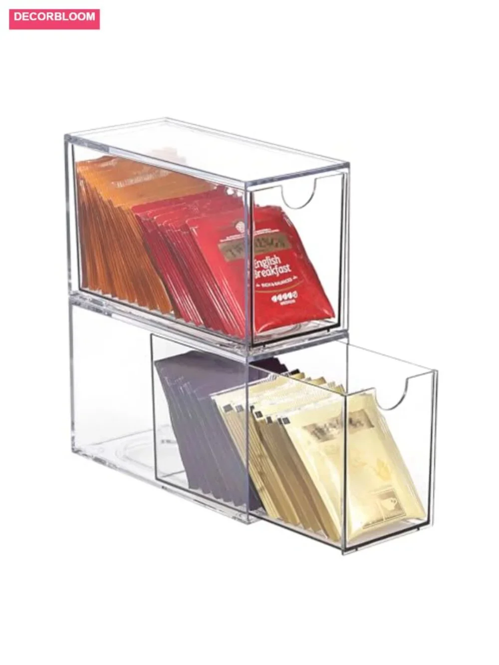 Acrylic Tea Bag Organizer Box with 2 Drawers, Stackable Storage for Coffee Pods